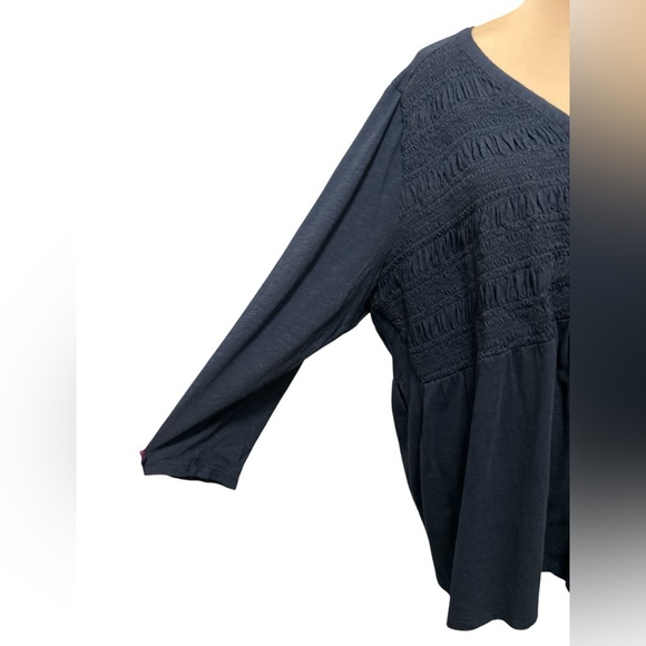 J. Jill Navy Blue Smocked Chest Button Down Tunic Top 3/4 Sleeves V-Neck Size 2X - Picture 5 of 10